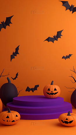 万圣节南瓜蝙蝠场景布置设计素材
