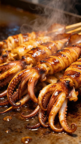 烤鱿鱼串美食特写
