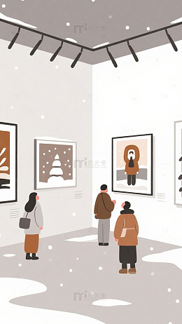 冬日画廊观赏插画