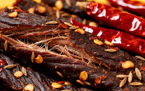 麻辣牛肉干特写美食