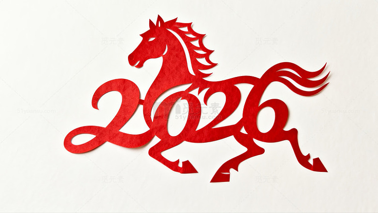 红色剪纸马年生肖艺术图案