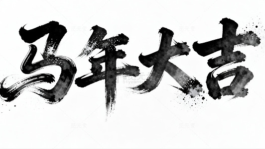 书法风马年祝福艺术字设计素材