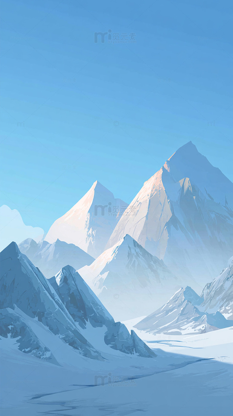 雪山风光绘画