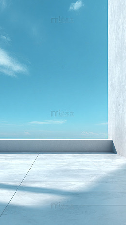 简约蓝天白墙场景图