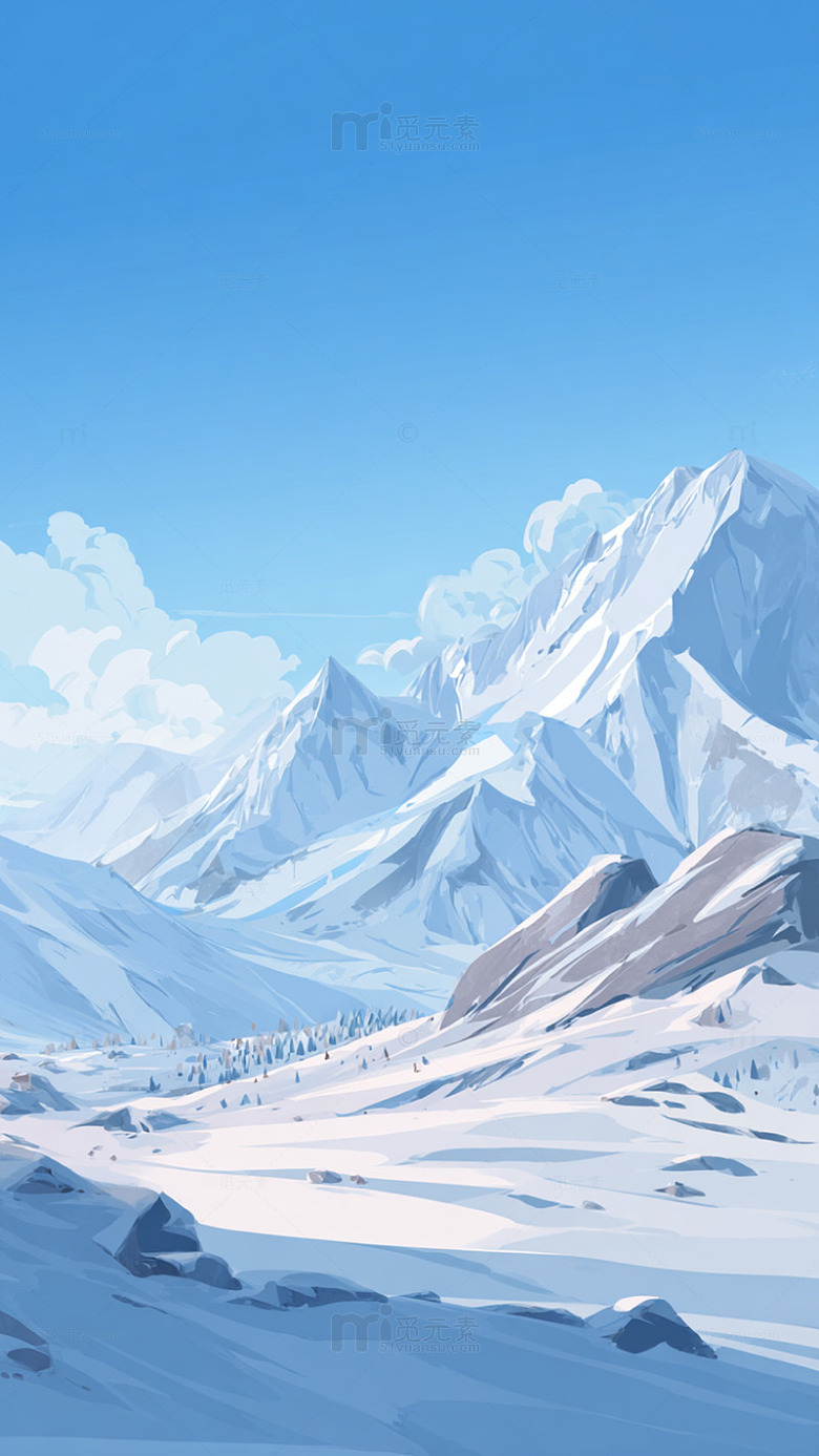 雪山风光绘画插画