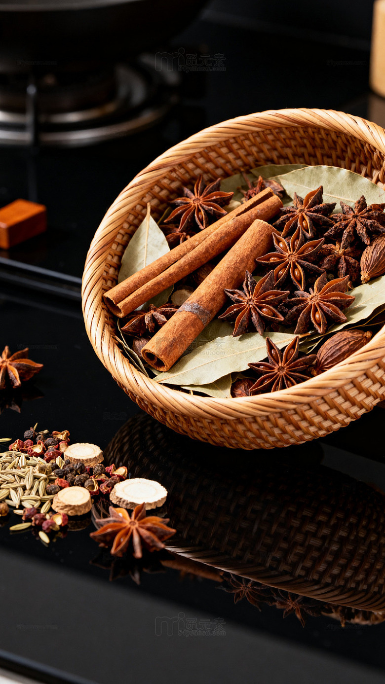 编织篮香料特写美食摄影