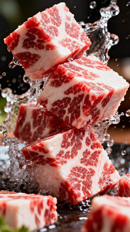 美味牛肉块飞溅瞬间