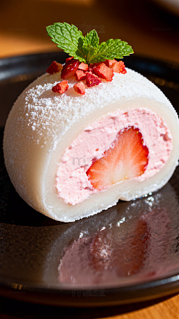 草莓蛋糕卷美食摄影