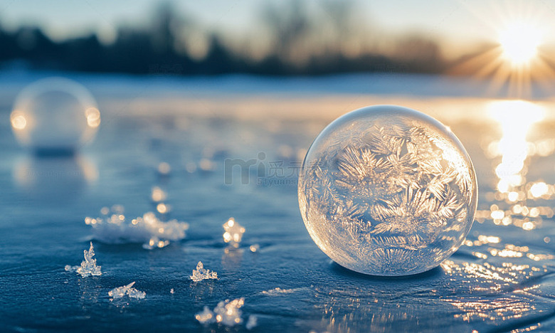 冰雪冬日阳光下的冰晶