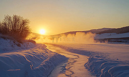 雪景日落自然风光摄影图片