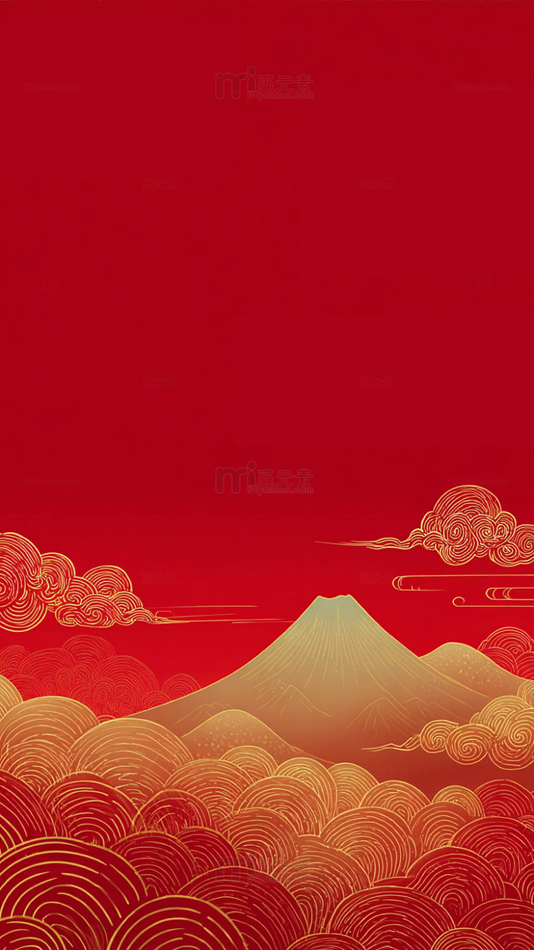 中国红山水画艺术插画