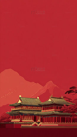 古典宫殿山水画设计图