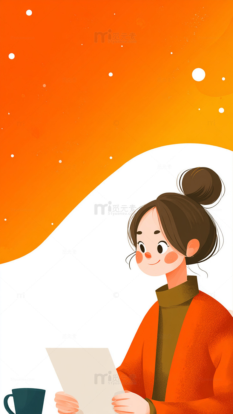 暖色调少女阅读插画