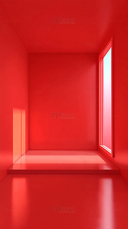 红色空间简约窗景设计图