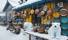 雪景陶器店手绘熊装饰品