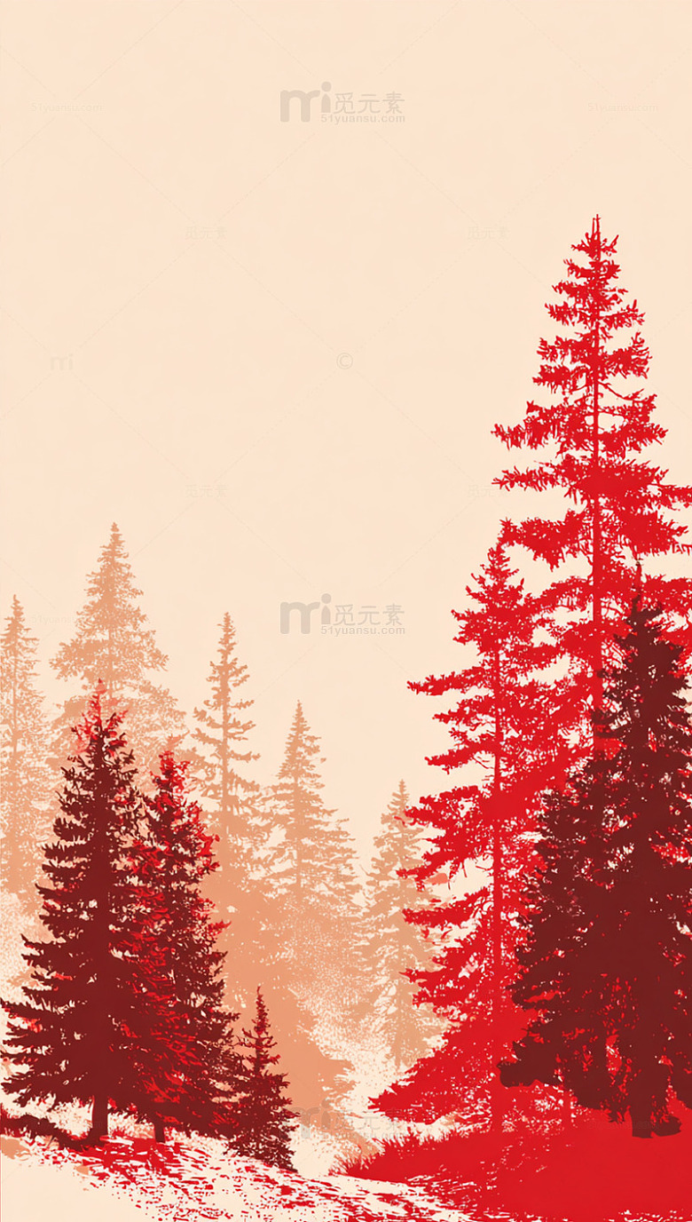 红松树景艺术插画