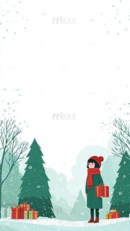 冬日雪景女孩送礼插画