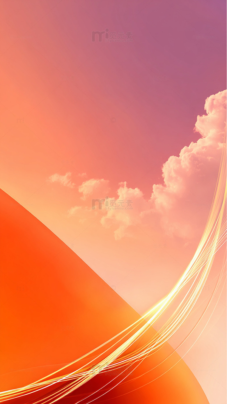 梦幻夕阳云朵线条背景