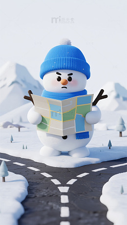 雪人阅读地图冬季景观