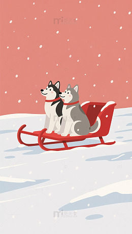 卡通雪橇犬冬日插画