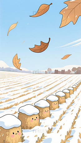 冬日田野卡通雪堆插画