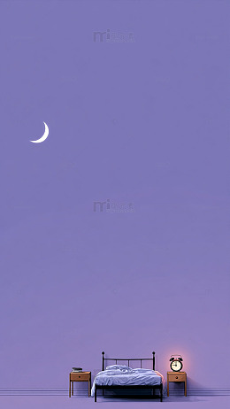 紫色梦幻卧室新月夜景