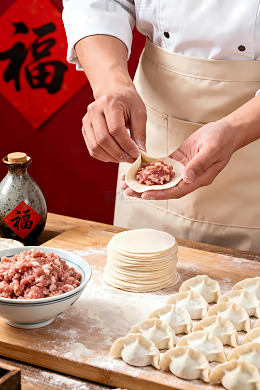 传统中式包饺子烹饪摄影图