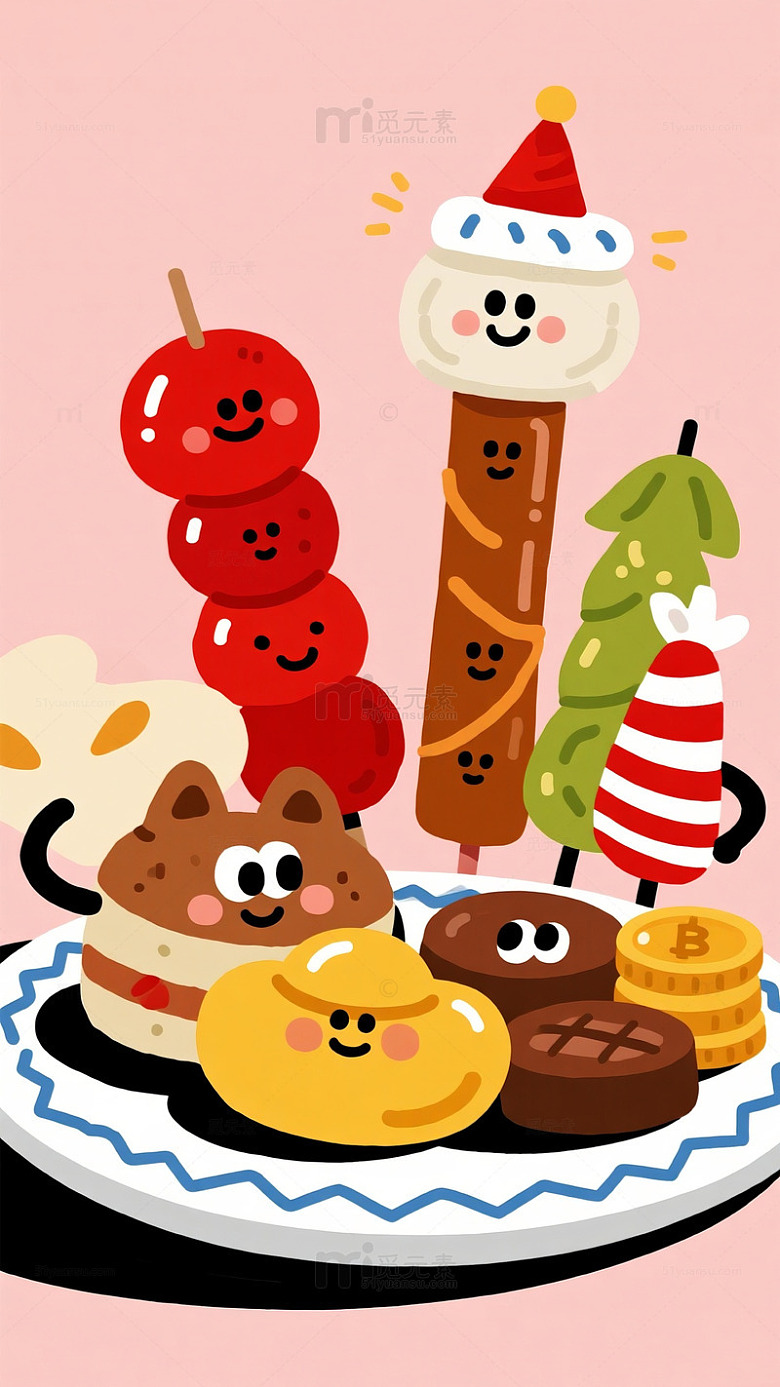 卡通美食节日庆祝插画