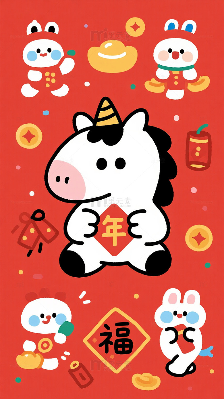 卡通牛年贺岁喜庆插画