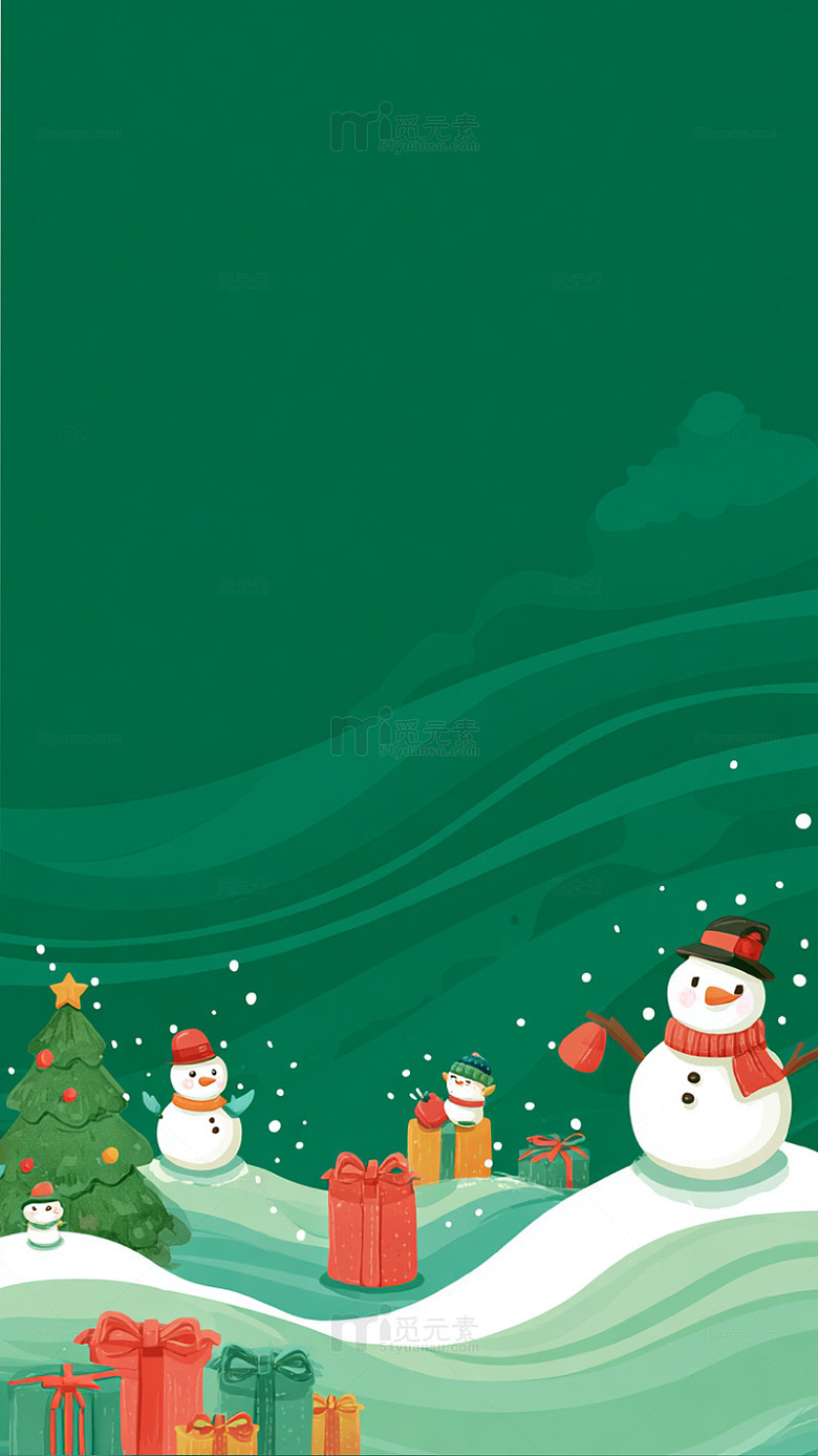 卡通圣诞节雪景插画设计素材