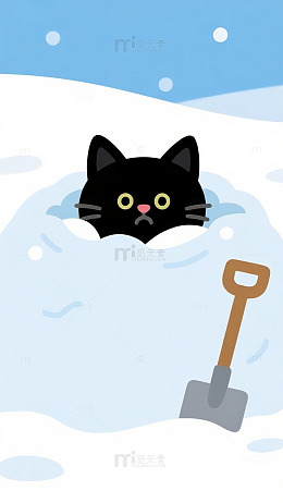 冬日黑猫雪景插画
