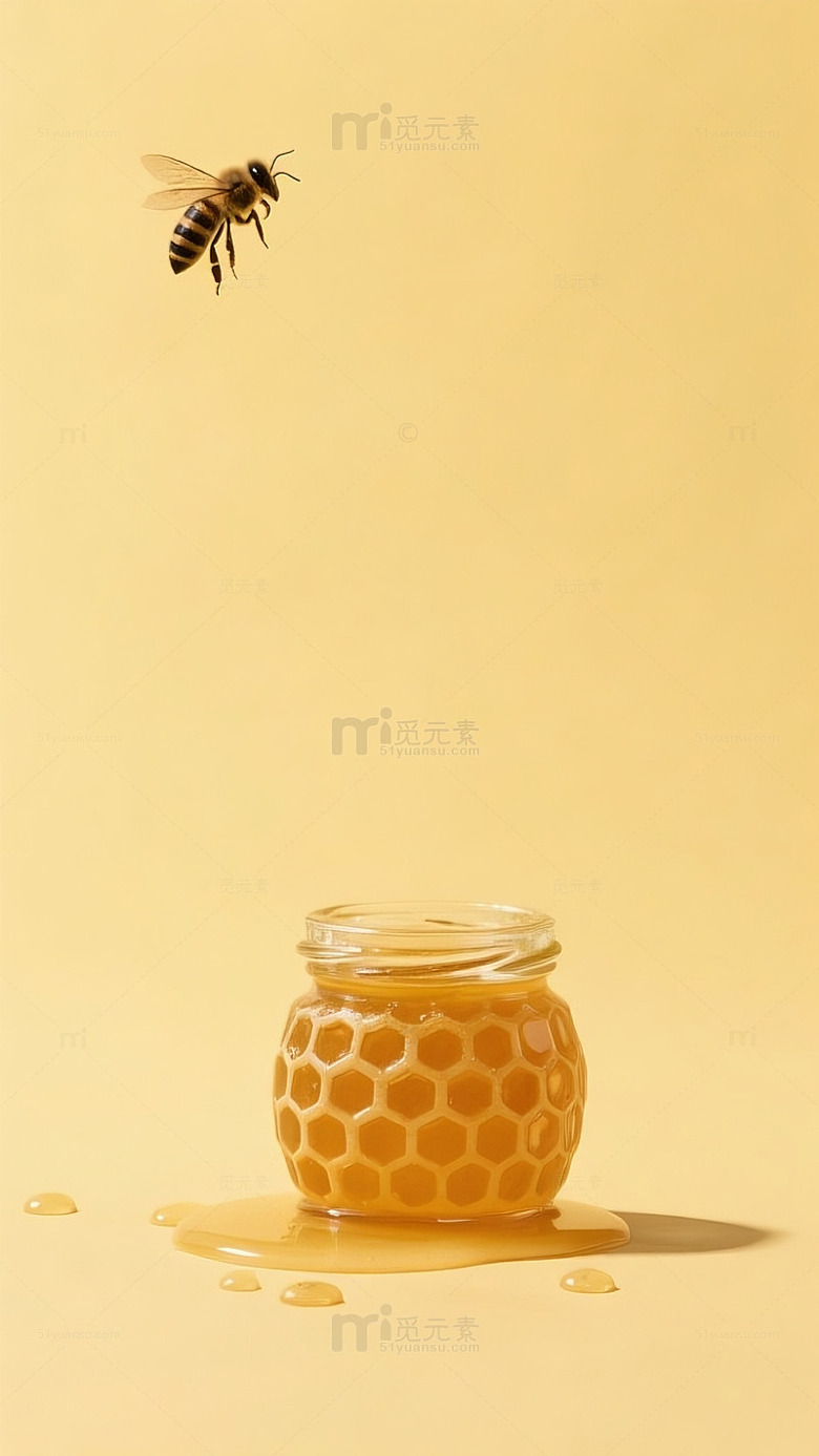 蜂蜜罐与蜜蜂摄影图