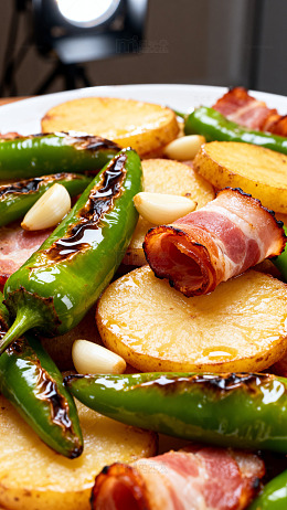 美食摄影烤土豆青椒培根