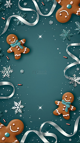 姜饼人雪花节日贺卡背景