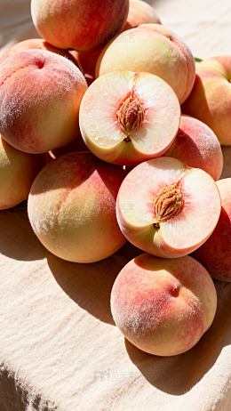 阳光下的桃子新鲜美味