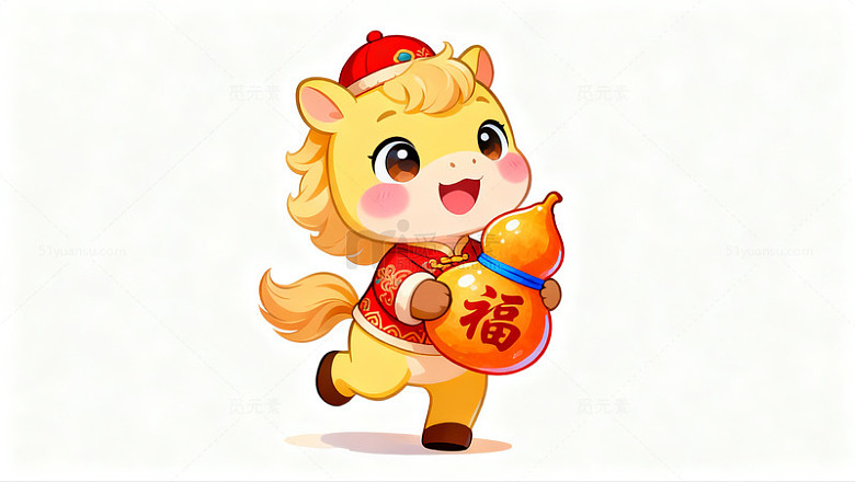 可爱卡通马年祝福插画