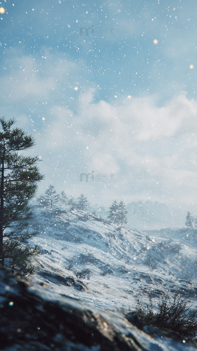 冬日雪景山林风光摄影图片