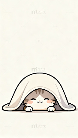 卡通小猫藏被窝萌图