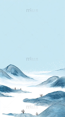 水墨山水画冬日静谧风光