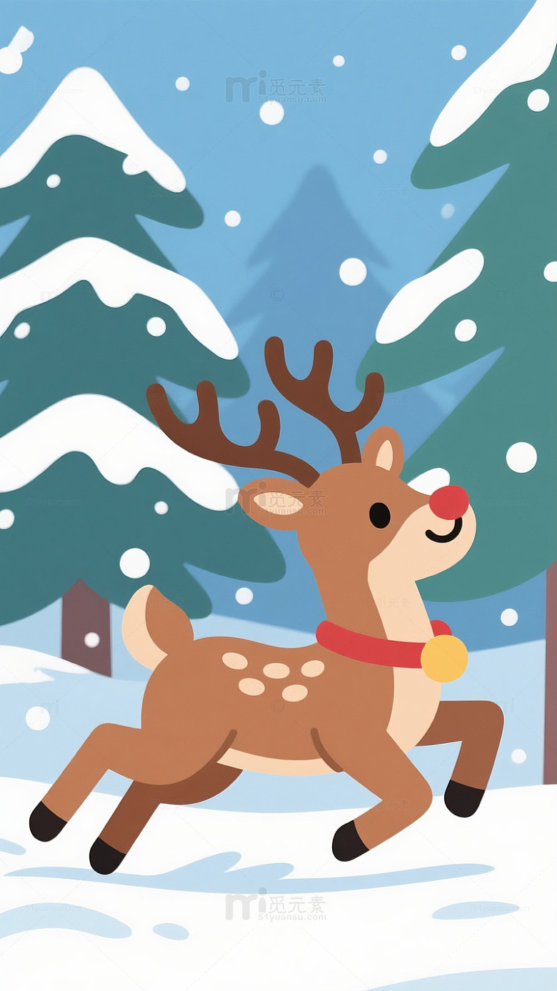 卡通麋鹿雪景插画
