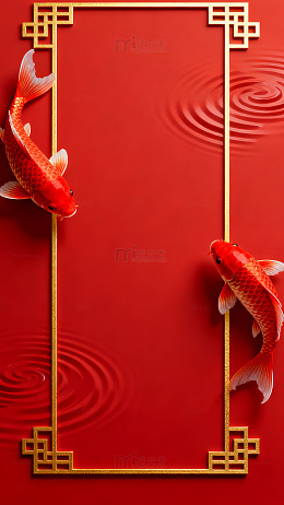 金鱼红金喜庆边框设计