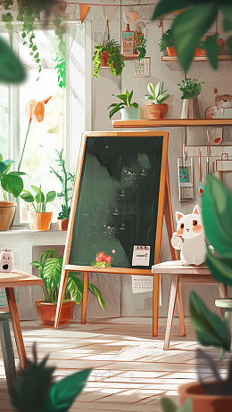 卡通风绿植教室插画设计素材