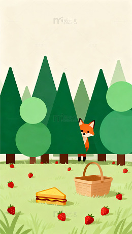 森林狐狸三明治插画