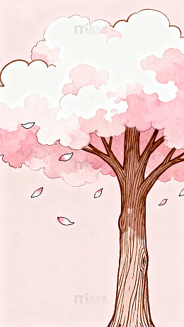 粉色樱花树春天插画