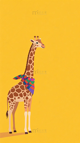 卡通长颈鹿彩色围巾插画
