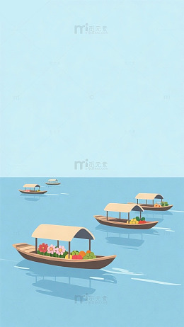 简约水面船只插画