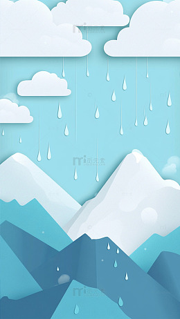 山水雨景剪纸风格插画