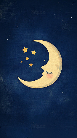 卡通月亮星星夜空插画