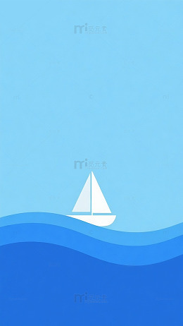 简约帆船海洋插画