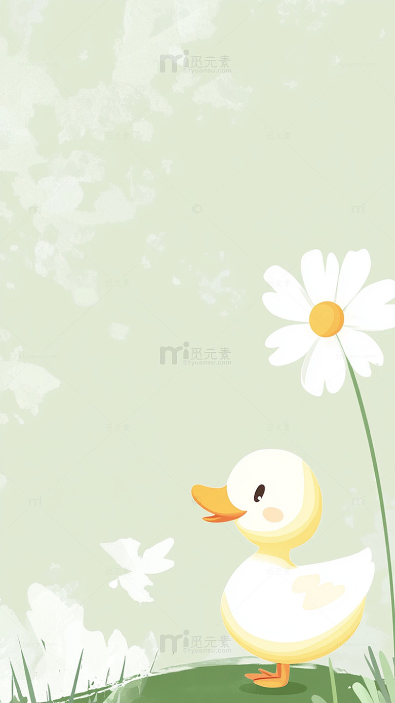 卡通小鸭与花朵插画